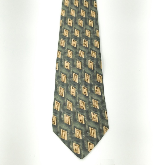 Today's Man TM Green Gold Motif Silk Necktie - Picture 1 of 7